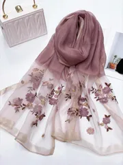 アクセサリー レディース スカーフ 1個 女性用 紫色 フローラル ゴールド刺繍装飾ショール、エレガントな刺繍入りスカーフ、夏の旅行日よけ、秋冬のお母さんへのギフト、ドレス、ローブ、ウォームラップの装飾用スカーフ