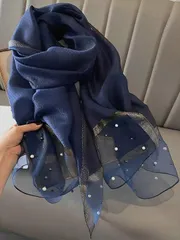 アクセサリー レディース スカーフ 女性用 無地ニットブレンド スタッズ付きショール シルクのような柔らかさ、星柄スカーフ、夏の日よけ、秋冬の暖かさ、エレガントなアクセサリー