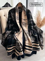 アクセサリー レディース スカーフ 1個 女性用リバーシブル フェイクカシミア フローラルジャカード 暖かいショール スカーフ、デイリーウェアに適しています、秋冬