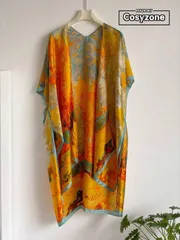 アクセサリー レディース スカーフ 1枚 シルク調プリントロングスカーフ スリット付き、女性の日常使い、夏のカバーアップ&日よけに適しています