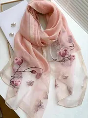 アクセサリー レディース スカーフ 1枚 レディースファッショナブルなスカーフ、花とチョウの刺繍、デイリーウェアとパーティーのアウトフィットに適しています エレガントなバレンタインデー