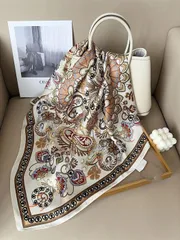 アクセサリー レディース スカーフ 70cm×70cm レディース バンダナ ポルカドット&スクエア柄 シルク調スクエアスカーフ、ヘッドバンド、ネックラップ、旅行用スカーフ