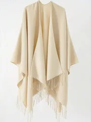 アクセサリー レディース スカーフ 1個 女性用 無地 フェイクカシミア タッセル デザイン ウォーム ショール、無地ケープポンチョ カジュアル 冬 秋