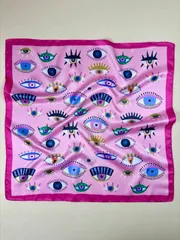 アクセサリー レディース スカーフ 1個 レディース Y2K アイプリント エレガントネッカチーフ、サテンヘアスカーフヘアアクセサリー