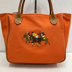 2474　RALPH LAUREN　ラルフローレン　トートバッグ　ハンドバッグ　キャンバス　レザー　オレンジ　トリプルポニー　レディース　シンプル　きれいめ