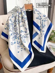 アクセサリー レディース スカーフ 1枚 エレガントな花柄 90cm シルクライク スクエアスカーフ、ファッション 多用途 バンダナ ヘッドスカーフ ショール 日よけに、デイリーウェアに適しています