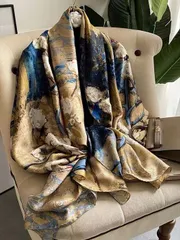 アクセサリー レディース スカーフ エレガントな女性用ブラックフェイクシルク ロングスカーフ、柔らかく快適なショール、秋冬春夏、バケーション、レジャーなどのシーンに適した、多用途ラップ