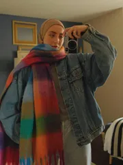 アクセサリー レディース スカーフ 1枚 レディース スカーフ、カラフルなチェック柄ファッションスカーフ、個性的なカレッジスタイルの暖かいスカーフ、秋冬のアウトドアやドレスに適しています