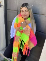 アクセサリー レディース スカーフ 1枚 レディース クリスマス レインボー チェック柄 スカーフ、秋冬 カレッジスタイル 暖かいスカーフ、デイリーライフ、仕事、ショッピング、ドレスの防寒と保温に適しています