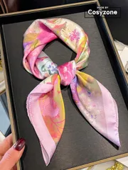 アクセサリー レディース スカーフ 1枚 エレガントな花柄 70cm シルクライク スクエアスカーフ、レディースファッション 多用途ヘアバンド、ウエストバンド、装飾スカーフ、デイリーウェアに適しています