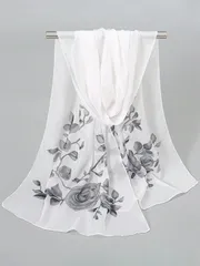 アクセサリー レディース スカーフ エレガントなバラ柄薄手スカーフ、ビーチ日焼け防止 トレンディトラベルショール ビンテージカジュアル ロングシフォンシルクスカーフ大判ラップ、女性の夏の髪飾り バレンタインデー