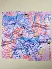 アクセサリー レディース スカーフ 1枚 レディース エレガントなヒョウ柄 カラフルな花柄 サテンスカーフ、ネッカチーフ、ヘッドスカーフ