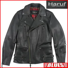 Haruf ハルフ ライダースジャケット S 牛革 ブラック 黒 チェック 本革 ダブル メンズ レザージャケット バイク レザーライダースジャケット_サイズS一覧←SEULB屋着古← NR4950のサムネイル
