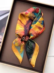 アクセサリー レディース スカーフ 1枚 レディース 春夏 フローラル柄 フェイクシルク 70cm正方形スカーフ、デイリーユースの首元あたたかアイテム