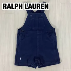 【良好】 RALPH LAUREN ラルフローレン オーバーオールロンパース サロペット 半ズボン 80cm ネイビー 濃紺 刺繍ポニー 総丈(肩紐先端より)45cm 身幅(脇下)26cm【古着】