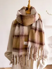 アクセサリー レディース スカーフ 1枚 女性用ヘッドスカーフ 冬 レディース スカーフ 馬毛 カラーブレンド チェック柄 カシミア調 ショール ラップ 厚手 暖かい レディースファッション カラー タッセル付き
