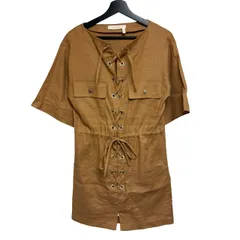  シーバイクロエ See By Chloé レディース レースアップ ワンピース チュニック リネン混 34 ピンクキャメル S7ERO14【ZY6】