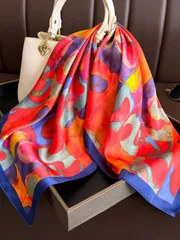 アクセサリー レディース スカーフ 1枚 女性用エレガントなレトロマルチカラープリント軽量サテンスクエアフェイクシルクスカーフ、ボヘミアンヴィンテージカジュアルレディースネックスカーフ、ショール、薄手で快適な女性用