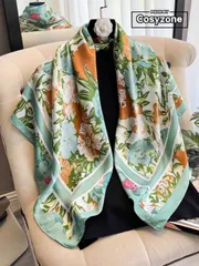 アクセサリー レディース スカーフ 1枚 エレガントな花柄プリント 90cm正方形スカーフ、カジュアルからシックなストリートスタイルまで使える女性用バンダナ、アウトドアの風/日よけ用ショール、ドレスのスタイリングに