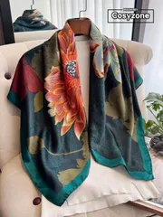 アクセサリー レディース スカーフ 1枚 女性用エレガントな花柄 90cm スクエアスカーフ、カジュアルおよびファッショナブルなアウトドア用途に適しています。バンダナ、ヘアバンド、ショール としても使えます。ドレス