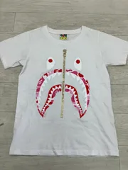Ｈ15 A BATHING APE アベイシングエイプ シャーク Tシャツ XSサイズ ホワイト×ピンク 古着 現状品