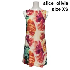 ◇ アリスアンドオリビア alice+olivia ミニワンピース シフトドレス ノースリーブ 花柄 マルチカラー シルク混 XS 5号 レディース S6D658のサムネイル