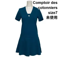 ◇ 未使用 コントワーデコトニエ Comptoir des cotonniers ひざ丈ワンピース 半袖 Aライン フレア グリーン系 7 S 7号 レディース S6D684