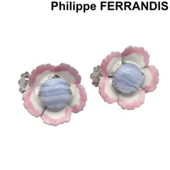 フィリップフェランディス Philippe FERRANDIS イヤリング ブルーレースアゲート グラデーション ハンドメイド ピンク 白 天然石 6V464のサムネイル