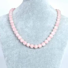 シンプルストーンネックレス ローズクォーツ（ミルキーカラー）【カット】10ｍｍ【天然石 ビーズ パワーストーン】