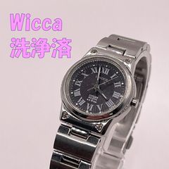【美品／洗浄済】シチズン Wicca ウィッカ エコドライブ 黒文字盤 クリスタル付 就活 受験　ソーラー腕時計