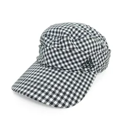 adidas アディダス★2WAY♪ギンガムチェック ゴルフ サンバイザー キャップ 白黒系 ＊ha036