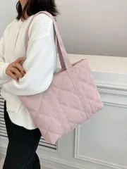 バッグ レディース トートバッグ キルティング ディテール ショルダートートバッグ スクールバッグ、バックトゥースクール リュック、大容量、軽量、ポータブル、ティーンガールズ、女性、大学生に適しています。バックトゥ