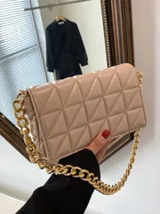 バッグ レディース ショルダーバッグ 防水、軽量、ビジネスカジュアルキルティングチェーンフラップスクエアバッグ、十代の女の子、女性、大学生、新人、ホワイトカラー向け、オフィス、大学、仕事、ビジネス、通勤に最適 キル