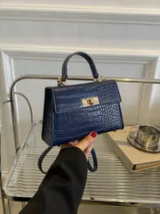 バッグ レディース ハンドルバッグ 軽量、ビジネスカジュアルミニクロコダイルエンボス加工ツイストロックフラップスクエアバッグ、十代の女の子、女性、大学生、新人、ホワイトカラー向け、オフィス、大学、仕事、ビジネス、通