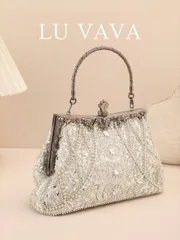 バッグ レディース ドレスバッグ 1個 重工業製 静穏 高級シルバー 手持ち パール刺繍ディナーバッグ、パーティーバッグ、ウェディングギフトバッグ、レディースバッグ