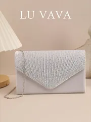 バッグ レディース クラッチバッグ バレンタインの日 ラインストーン装飾 フラップチェーン スクエアバッグ