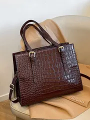 バッグ レディース トートバッグ 新作クロコダイル型押しハンドバッグ アクセサリー付き