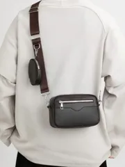 バッグ メンズ ショルダーパック レトロ メンズ ショルダーバッグ 2点セット、ミニキーポーチ、ファッショナブルな小さな四角形のクロスボディバッグ