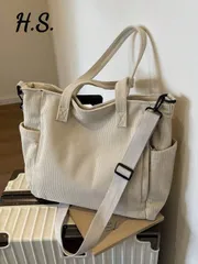 バッグ レディース トートバッグ 新作秋冬コーデュロイ斜めがけトートバッグ、大容量多ポケット布製バッグ、軽量折りたたみ式ジッパー開閉、日常使い、通勤、通学、カレッジスタイルに最適