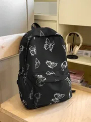 バッグ レディース バックパック 蝶プリントの大容量ファッション女性用バックパック1個、クラシックな学生サッチェル多ポケットカジュアル通勤