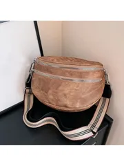 バッグ レディース ショルダーバッグ 1個 ファッション ダブルジッパー ウエストバッグ、レディース フェイクレザー ショルダーバッグ ワイドストラップ付き