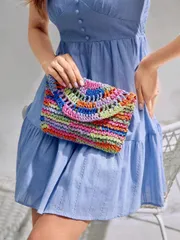 バッグ レディース クラッチバッグ 女性のためのファッショナブルなランダムカラーストローバッグ