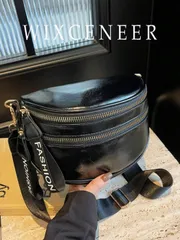 バッグ レディース ショルダーバッグ 1個 ファッション ダブルジッパー ウエストバッグ、レディース フェイクレザー ショルダーバッグ ワイドストラップ付き