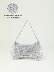 バッグ レディース ドレスバッグ 1個 キラキララインストーンのリボン装飾付きジッパー式ハンドバッグ パーティー、ウェディング、バレンタインデーのギフトに最適。ラインストーンのバッグは、パーティー、ウェディング、プ