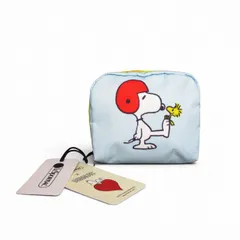 レスポートサック LesportSAC ×PEANUTS タグ付き 未使用 SQUARE COSMETIC ポーチ スヌーピー 6701HF31 ライトブルー k37265 