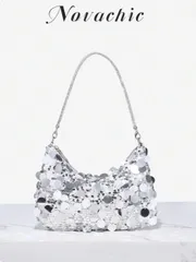 バッグ レディース ドレスバッグ 1個  スパンコール装飾、バケーションスタイルのスパンコールリストバンド付きジッパー式レディースショルダーバッグ、バケーションやパーティーに使用に適しています