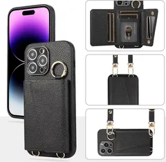 iPhone 16 Pro Max 用の ケース 手帳型 肩掛け アイフォン 16プロ マックス 用の ショルダー スマホケース iPhone16 Pro Max 用の カバー PUレザー 首掛け 斜めかけ マグネット式 ICカード収納 鏡付き
