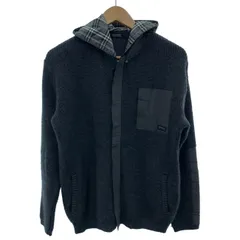 【中古】　BURBERRY BLACK LABEL　ジップアップセーター　フルジップ　フード　ニットアウター　無地　日本製　古着　/1156