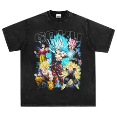 アニメ ドラゴンボール プリントTシャツ メンズ ヴィンテージ加工 ストリート カジュアル 通勤通学 ブラック