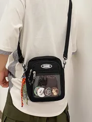 バッグ メンズ ショルダーパック 新しい透明パッチバッグ、ショルダークロスボディバッグ、スリングバッグ、スポーツバッグ、高校生、大学生、旅行、大学、学校、本用マルチファンクション ドーム スリングバッグ、ハイキング